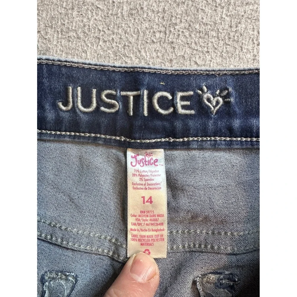 Justice Skinny Jeggings Jeans Girls 14 Medium Dark Wash Blue Denim‎ Released Hem